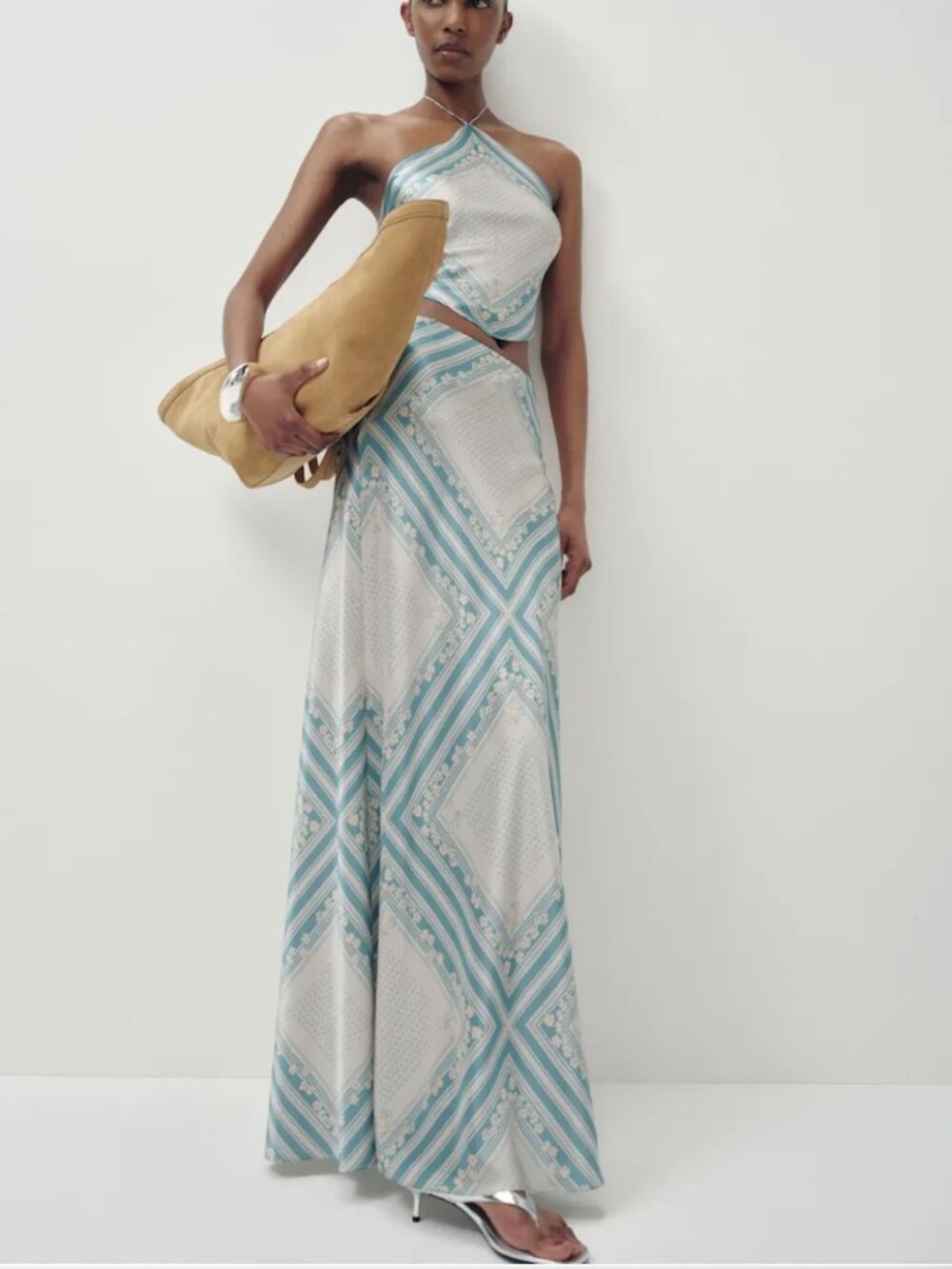 Reformation Effie Silk Two Piece Blue - Size S